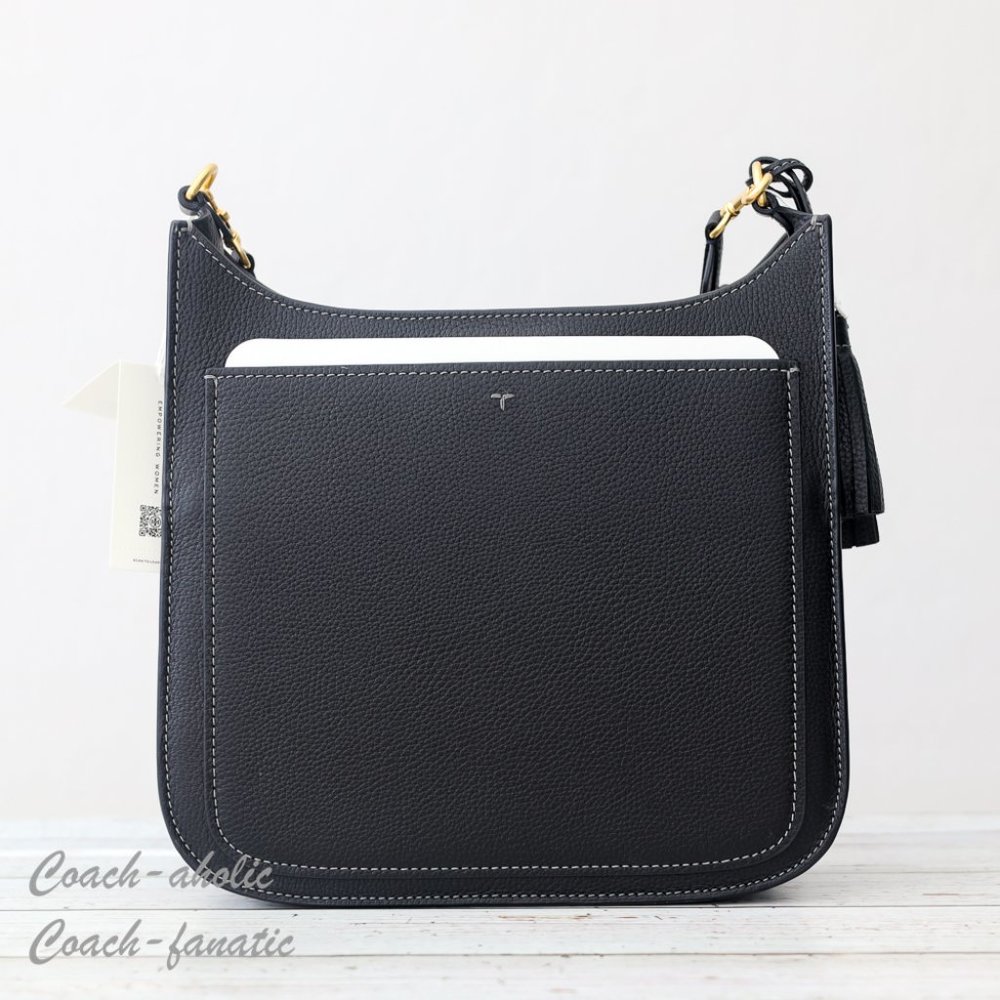 NWT Tory Burch Thea Web Large Shoulder Bag Leather Crossbody in Black - Picture 8 of 13